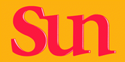 Sun logo - red sun written on yellow background