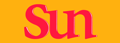 Sun logo - red sun written on yellow background