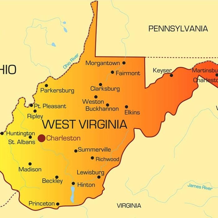 Vector color map of West Virginia state, USA - concept of West Virginia rapid detox and drug treatment options