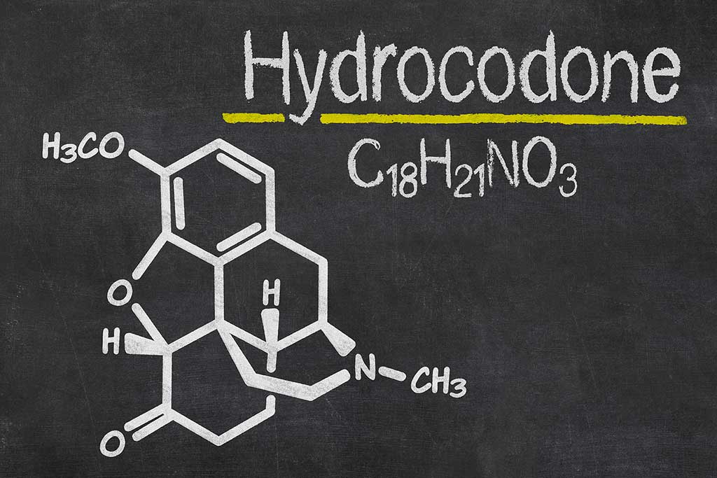 Blackboard with the chemical formula of Hydrocodone