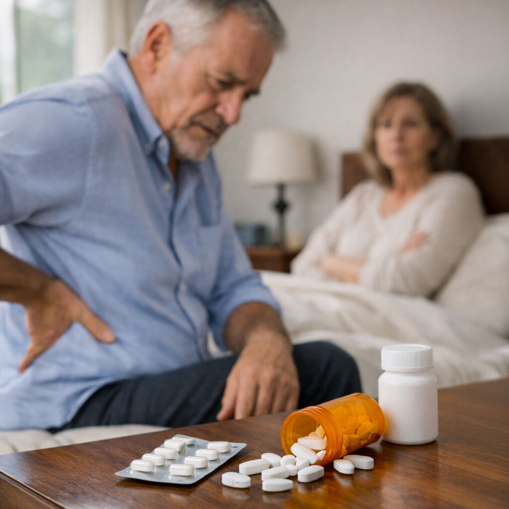 chronic pain patient experiencing discomfort while managing opioid medication